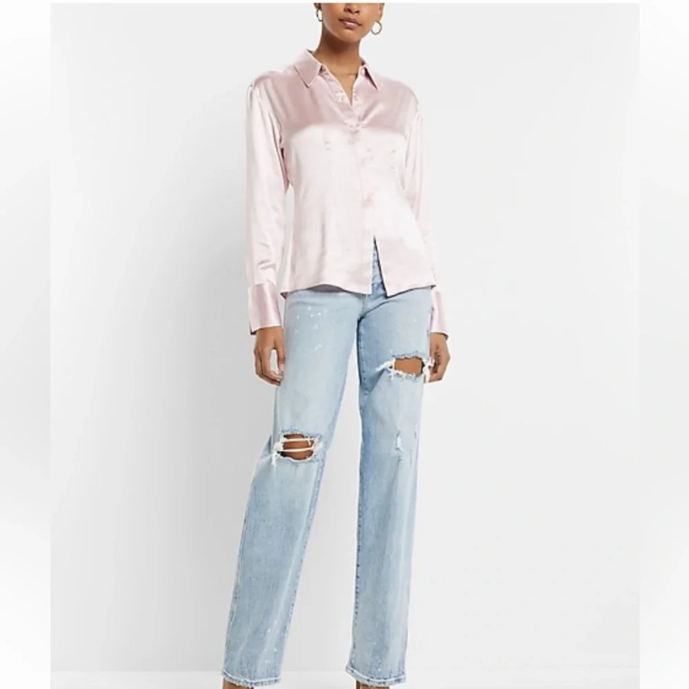 NWT Satin Split Front Slim Portofino Shirt - Picture 3 of 6